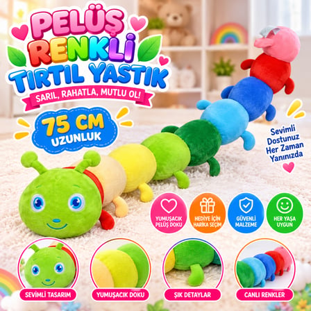 SHNSTORE Peluş Renkli Tırtıl Yastık 75cm SHN0720