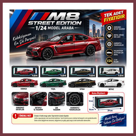SHNSTORE 1/24 M8 Street Edition Model Araba (adet fiyatıdır) SHN0720