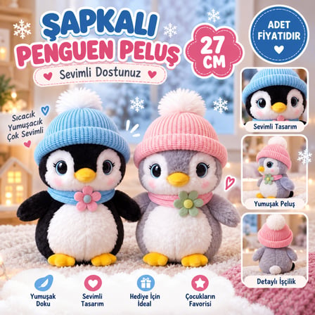 SHNSTORE 10028 ŞAPKALI PENGUEN PELUŞ 27CM SHN0720