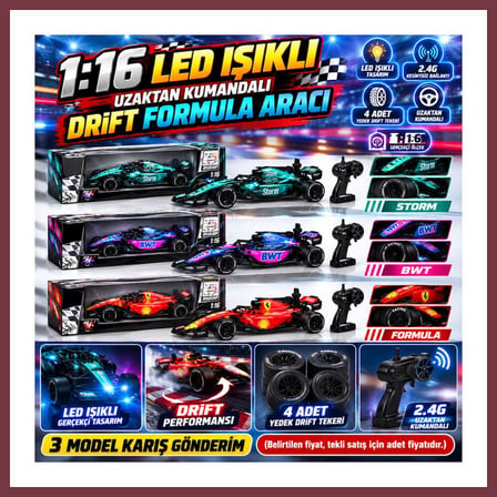 SHNSTORE L2501-3 1 16 LED IŞIKLI 4 ADET YEDEK DRİFT TEKERLİ 3 MODEL KARIŞ FORMULA ARACI(Belirtilen fiyat, tekli satış için adet fiyatıdır.) SHN0720