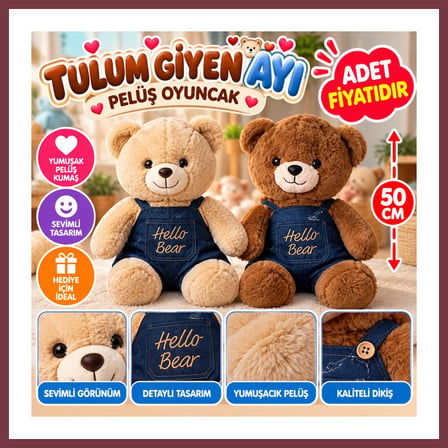 SHNSTORE PL50226 50 CM TULUM GİYEN AYI PELUŞ OYUNCAK (adet fiyatıdır) SHN0720