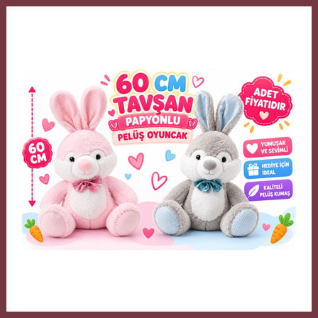 SHNSTORE PL50245 60 CM TAVŞAN PAPYONLU PELUŞ OYUNCAK (adet fiyatıdır) SHN0720