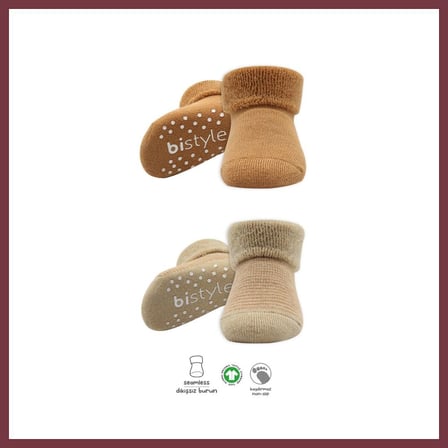 SHNSTORE 2'Li Çemberli Kaymaz Havlu Soket Çorap 10503 Bej-Hardal · Beden: 6-12 Ay · Renk: Bej-Hardal SHN0720
