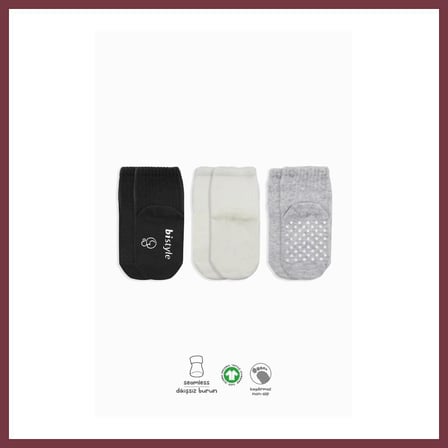 SHNSTORE 3'Lü Basic Kaymaz Penye Soket Çorap 10107 Siyah Ekru Gri · Beden: 0-3 Ay · Renk: Siyah Ekru Gri SHN0720