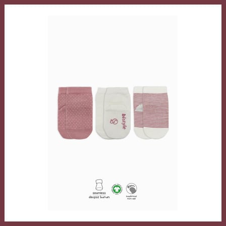 SHNSTORE NessiWorld Puanlı Kaymaz Penye Soket Çorap 3'Lü BS10108 Pudra · Beden: 0-3 Ay · Renk: Pudra SHN0720