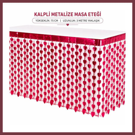 SHNSTORE Kalpli Metalize Masa Eteği Kırmızı 75x300 cm SHN0720
