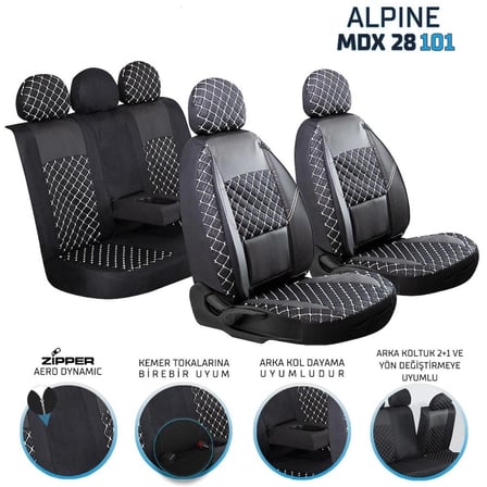 Renault R11 Deri Detaylı Oto Koltuk Kılıfı Ön Arka Set Alpine Siyah Beyaz ŞHN