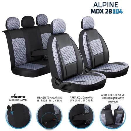 Volkswagen Polo Sportline Classic Deri Detaylı Oto Koltuk Kılıfı Ön Arka Set Alpine Siyah Füme ŞHN