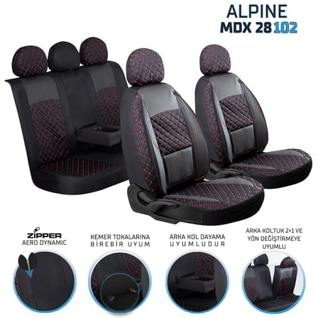 Ford Mondeo Station Wagon Deri Detaylı Oto Koltuk Kılıfı Ön Arka Set Alpine Siyah Kırmızı ŞHN