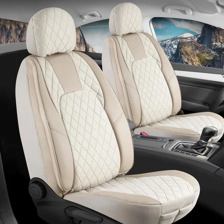 BMW 1 Serisi 123 Yarı Deri Oto Koltuk Kılıfı Ön Arka Set Bej Chester Seri ŞHN