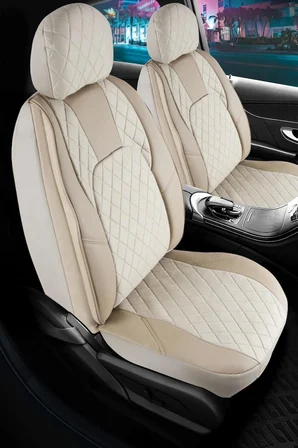 BMW 1 Serisi 123 Yarı Deri Oto Koltuk Kılıfı Ön Arka Set Bej Chester Seri ŞHN