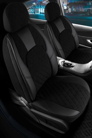 Renault Clio 5 Hatchback Yarı Deri Oto Koltuk Kılıfı Ön Arka Set Siyah Chester Seri ŞHN