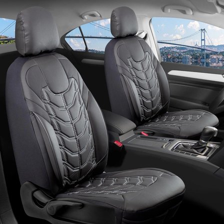 Skoda Karoq Full Deri Oto Koltuk Kılıfı Ön Arka Set Siyah Beyaz Classy Model ŞHN