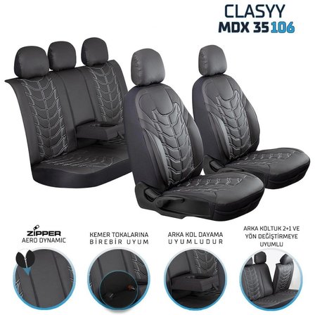 Skoda Karoq Full Deri Oto Koltuk Kılıfı Ön Arka Set Siyah Beyaz Classy Model ŞHN