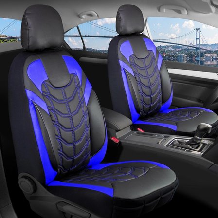 Seat Leon Copa Plus Full Deri Oto Koltuk Kılıfı Ön Arka Set Siyah Mavi Classy Model ŞHN
