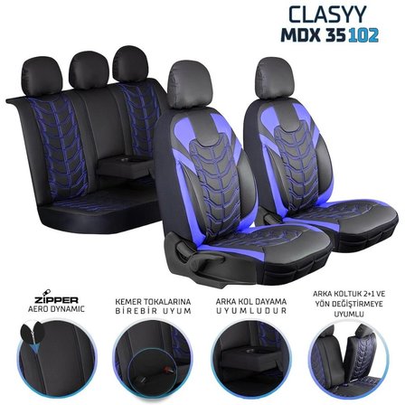 Seat Leon Copa Plus Full Deri Oto Koltuk Kılıfı Ön Arka Set Siyah Mavi Classy Model ŞHN