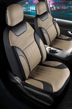 Chery Tiggo 8 Pro Avantgarde Full Deri Oto Koltuk Kılıfı Ön Arka Set Bej Siyah Edition ŞHN