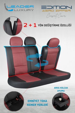 Renault Megane 2 Hatchback 2002-2006 Full Deri Oto Koltuk Kılıfı Ön Arka Set Bordo Edition ŞHN