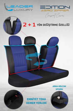 Honda Civic FB7 Full Deri Oto Koltuk Kılıfı Ön Arka Set Mavi Edition ŞHN