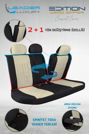 Audi A3 Sedan Tay Tüyü Oto Koltuk Kılıfı Fermuarlı Ön Arka Set Bej Edition