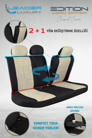 Citroen C3 Tay Tüyü Oto Koltuk Kılıfı Fermuarlı Ön Arka Set Bej Edition
