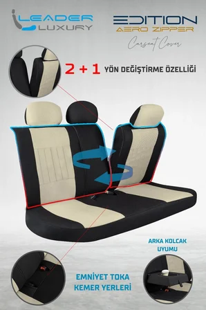 Volkswagen Golf Mk 1 1974-1983 Tay Tüyü Oto Koltuk Kılıfı Fermuarlı Ön Arka Set Bej Edition