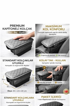 Acura MDX Kapitoneli Araç Kolçak Kol Dayama Minderi Gri ŞHN