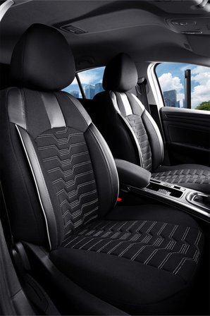 Ford Kuga 2+1 Deri Detaylı Oto Koltuk Kılıfı Ön Arka Set Siyah Beyaz Platinium Model ŞHN