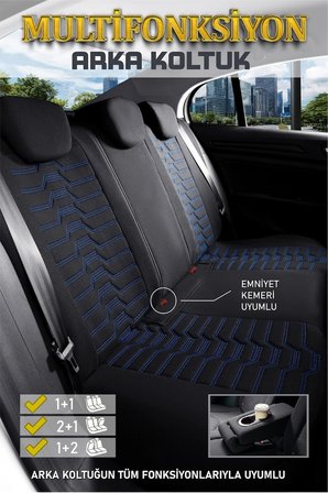 Citroen Berlingo 2+1 Deri Detaylı Oto Koltuk Kılıfı Ön Arka Set Siyah Mavi Platinium Model ŞHN
