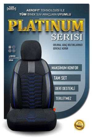 Citroen Berlingo 2+1 Deri Detaylı Oto Koltuk Kılıfı Ön Arka Set Siyah Mavi Platinium Model ŞHN