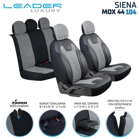 Suzuki Vitara 2019-2025 Deri Detaylı Oto Koltuk Kılıfı Ön Arka Set Füme Siena Seri ŞHN