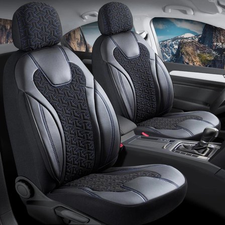 Daihatsu Sirion Deri Detaylı Oto Koltuk Kılıfı Ön Arka Set Siyah Mavi Siena Seri ŞHN