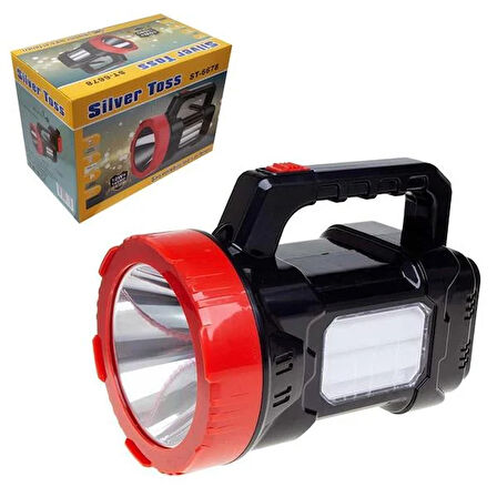 SİLVER TOSS ST-6678 Projektör El Feneri Şarjlı 10 Watt + Işıldak 14 Smd