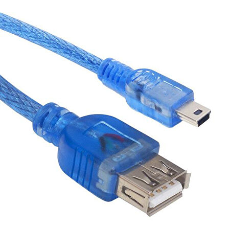 USB 5 PİN ERKEK-USB MAVİ ŞEFFAF 40 CM DİŞİ IPOD KABLOSU