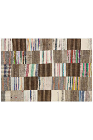 Patchwork Desenli Benzersiz El Dokuma Halı 140 x 205 cm 6143