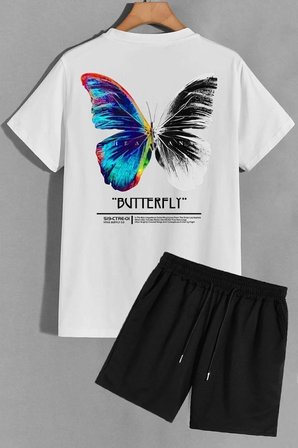 Butterfly Sırt Baskılı Şort T-shirt Eşofman Takımı