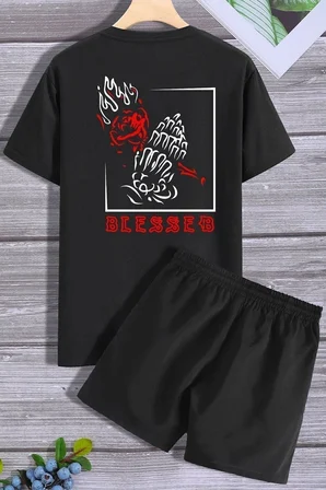 Sırt Baskılı Şort T-shirt Eşofman Takımı