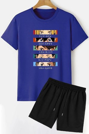 Rahat Tasarım Anime Şort T-shirt Eşofman Takımı