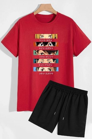 Rahat Tasarım Anime Şort T-shirt Eşofman Takımı
