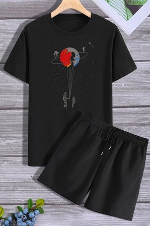Uzay Temalı Şort T-shirt Eşofman Takımı