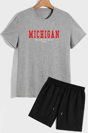 Rahat Tasarım Michigan Şort T-shirt Eşofman Takımı