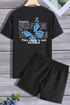 Sırt Baskılı Şort T-shirt Eşofman Takımı