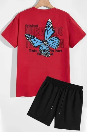 Sırt Baskılı Şort T-shirt Eşofman Takımı