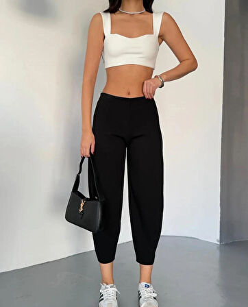 Wearflawless Kadın Scuba Crep Kumaş Beli Lastikli Şalvar Model Balon Pantolon