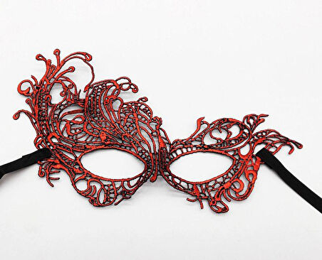 Kırmızı Dantel Örgü İşlemeli Parti Maskesi Model 1