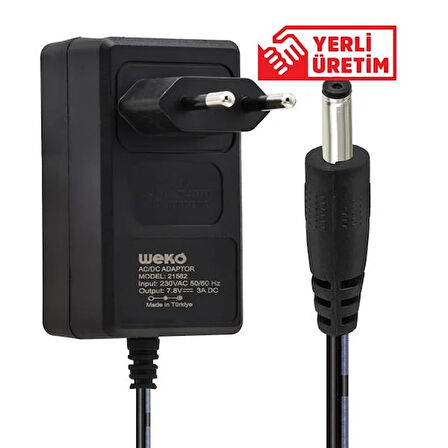 7.8 VOLT - 3 AMPER 3.5*1.35 UÇLU YERLİ ÜRETİM AC PLASTİK YAZAR KASA ADAPTÖRÜ