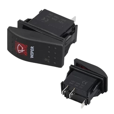 Powermaster Silecek Sembollü Işıklı 3 Pinli On-Off 12-24V Marin Switch