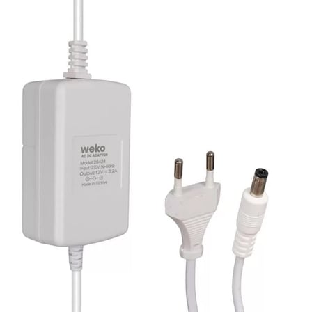 Weko Tottolet 1200 12 Volt - 3.2 Amper 5.5 2.5 Uçlu Yerli Üretim Plastik Kasa Beyaz Masaüstü Adaptör