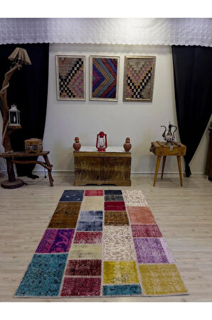 Patchwork Desenli El Yapımı Halı 117x185 cm 4002