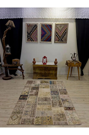 El Yapımı Patchwork Elegan Tasarım Halı 124x178 cm 4004